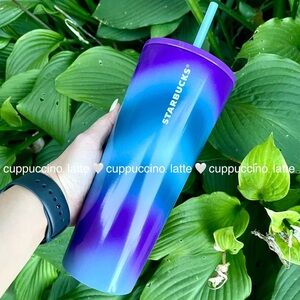 💙NWT💜Starbucks Fall 2024 Purple Blue Multi Diagonal Gradient Spray SS Tumbler